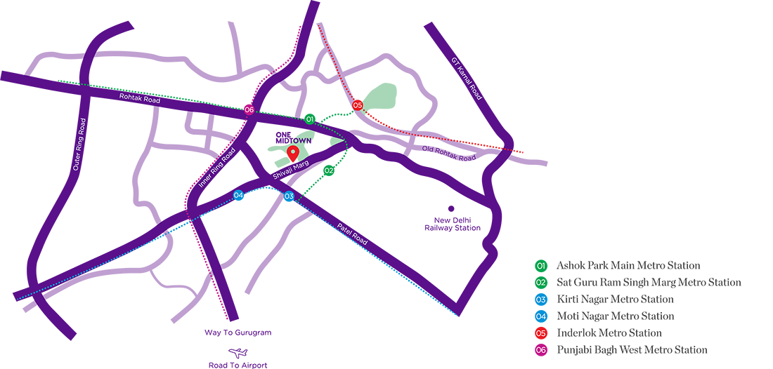 dlf one midtown location map